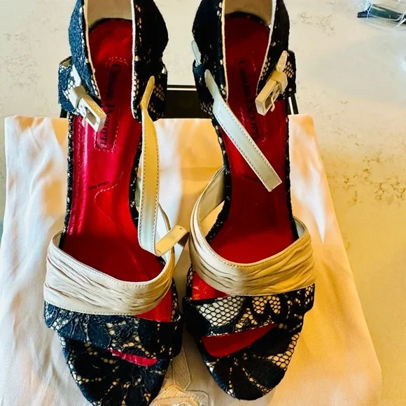 Cesare Paciotti Black and Cream Lace Heels